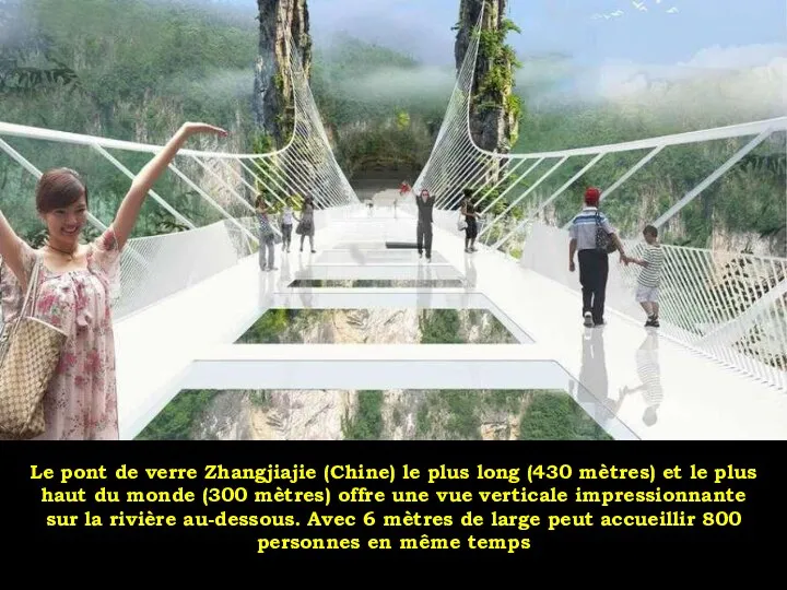 Le pont de verre Zhangjiajie (Chine) le plus long (430 mètres) et