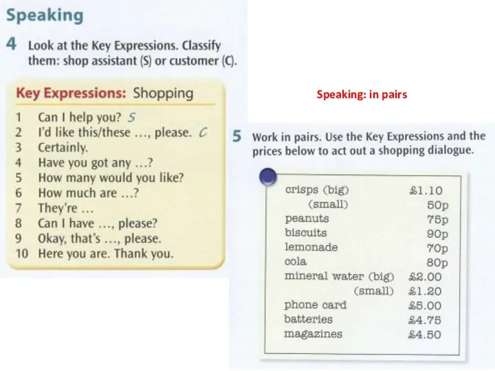 Speaking: in pairs