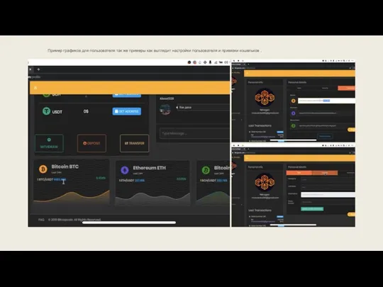 Пример графиков для пользователя так же примеры как выглядит настройки пользователя и привязки кошельков .