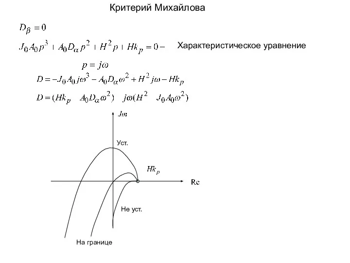 Критерий Михайлова Характеристическое уравнение На границе Не уст.