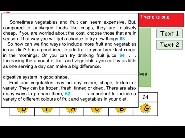 Read the text and match items A-G with gaps 50-64. There is