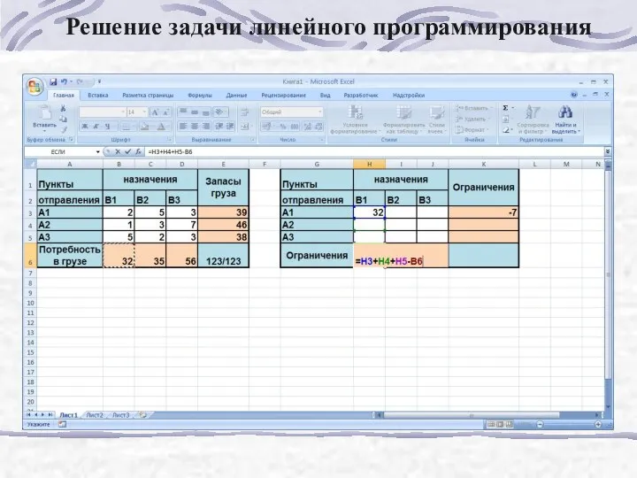 Решение задачи линейного программирования