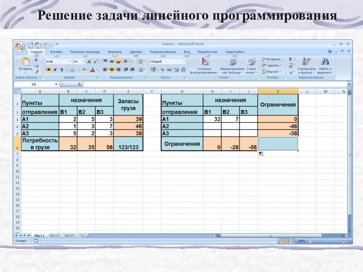 Решение задачи линейного программирования