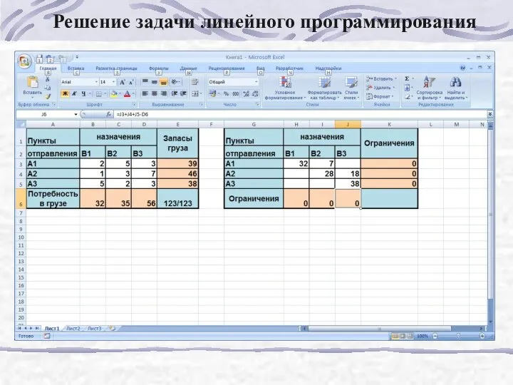 Решение задачи линейного программирования