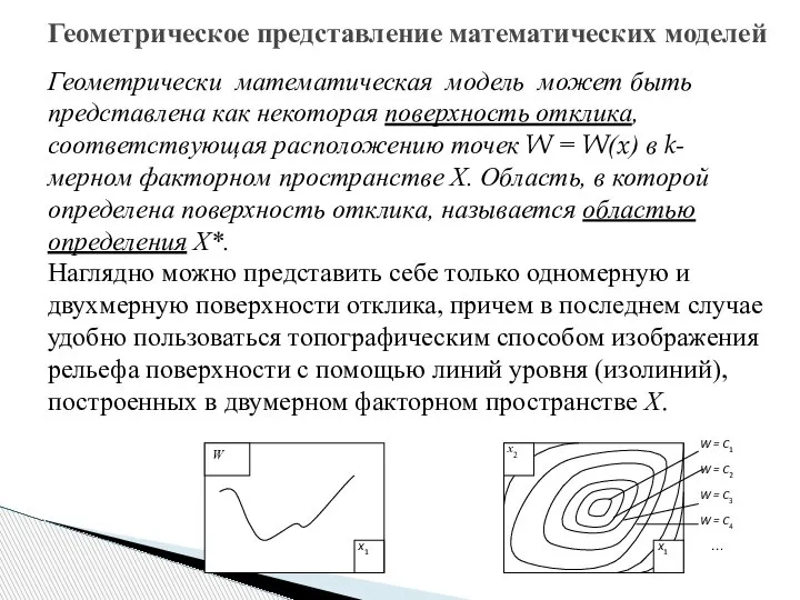 Геометрическое представление математических моделей Геометрически математическая модель может быть представлена как некоторая