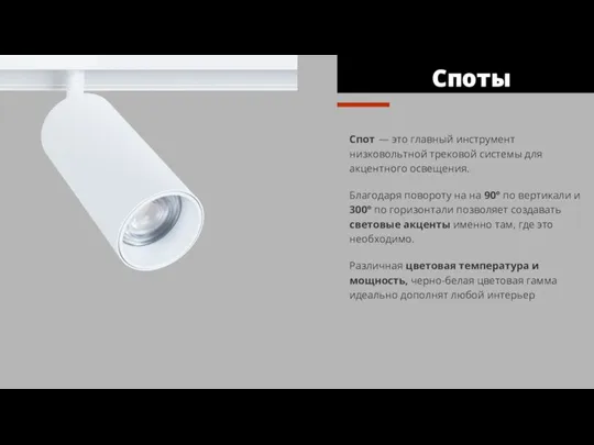 Спот — это главный инструмент низковольтной трековой системы для акцентного освещения. Благодаря