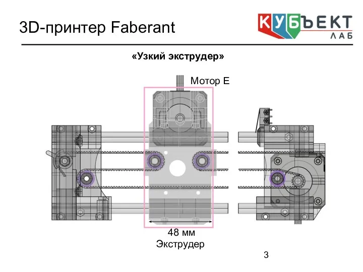«Узкий экструдер» Экструдер 48 мм Мотор Е 3D-принтер Faberant