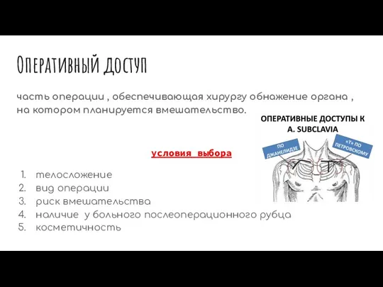 Оперативный доступ часть операции , обеспечивающая хирургу обнажение органа , на котором