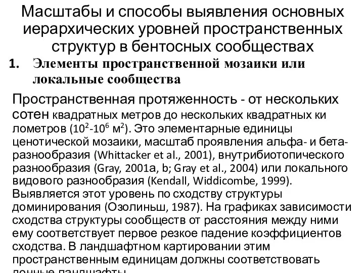 Масштабы и способы выявления основных иерархических уровней пространственных структур в бентосных сообществах