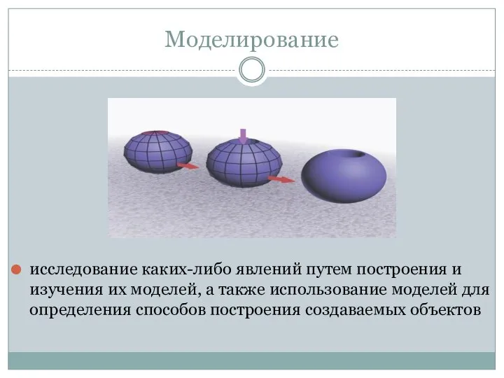 Моделирование исследование каких-либо явлений путем построения и изучения их моделей, а также