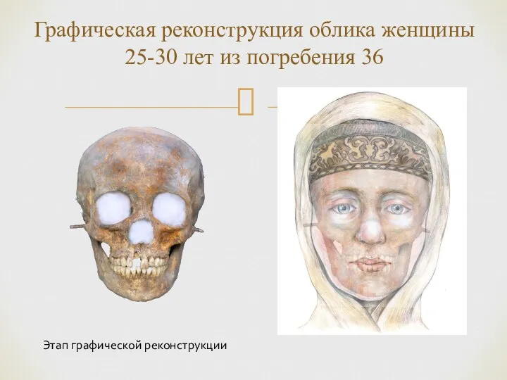 Графическая реконструкция облика женщины 25-30 лет из погребения 36 Этап графической реконструкции