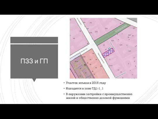 ПЗЗ и ГП Участок изъяли в 2016 году Находится в зоне ТД1-1_1