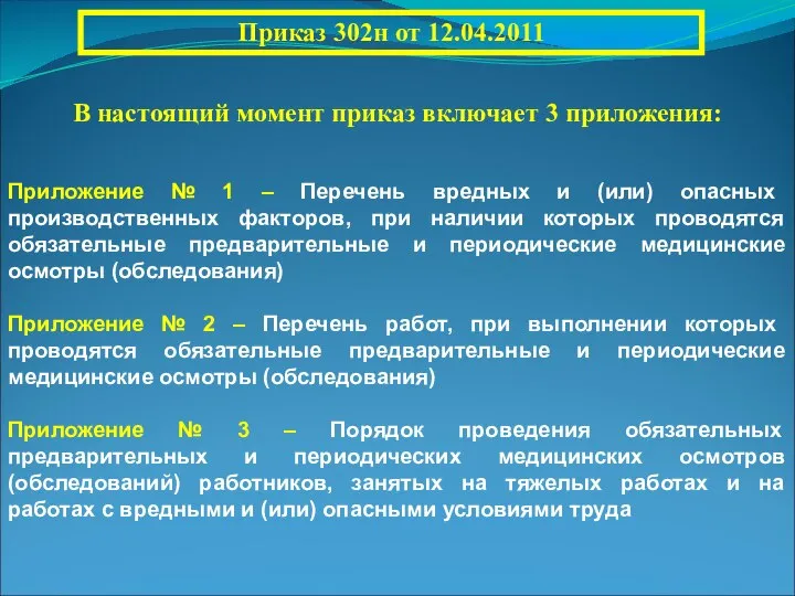 В настоящий момент приказ включает 3 приложения: Приложение № 1 – Перечень