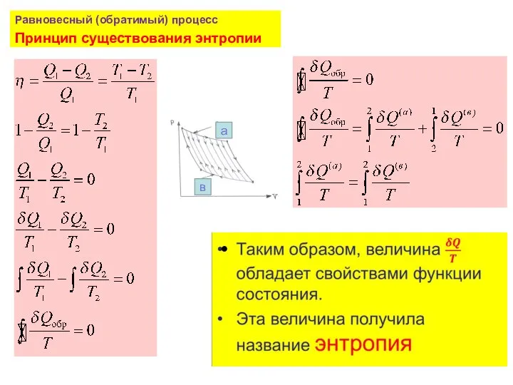 Равновесный (обратимый) процесс Принцип существования энтропии