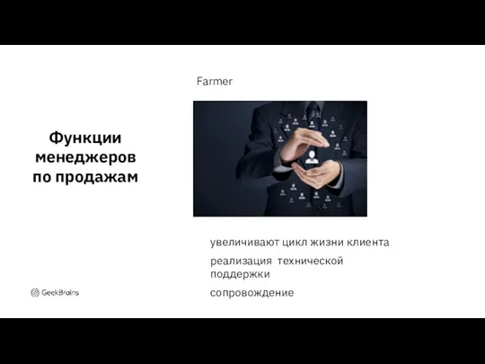 Farmer Функции менеджеров по продажам увеличивают цикл жизни клиента реализация технической поддержки сопровождение