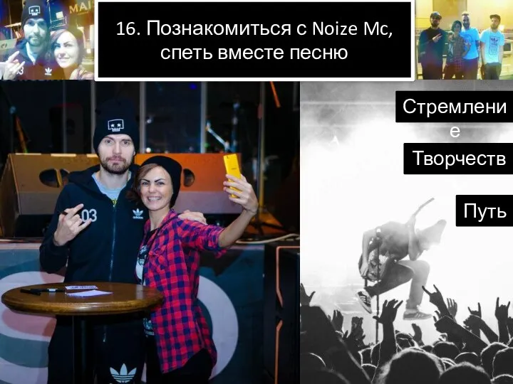 Творчество Стремление Путь 16. Познакомиться с Noize Mc, спеть вместе песню