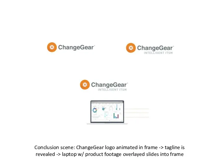 Conclusion scene: ChangeGear logo animated in frame -> tagline is revealed ->