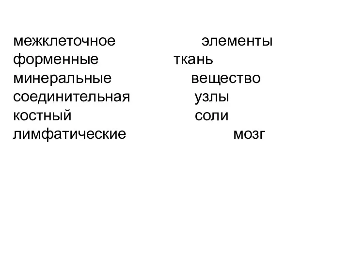 межклеточное элементы форменные ткань минеральные вещество соединительная узлы костный соли лимфатические мозг