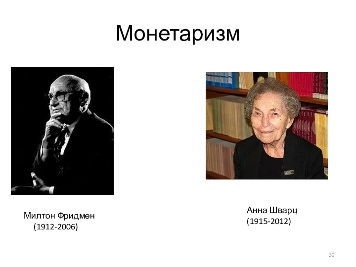 Монетаризм Милтон Фридмен (1912-2006) Анна Шварц (1915-2012)