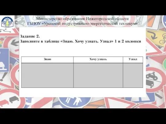 Задание 2. Заполните в таблице «Знаю. Хочу узнать. Узнал» 1 и 2