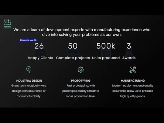 We are a team of development experts with manufacturing experience who dive