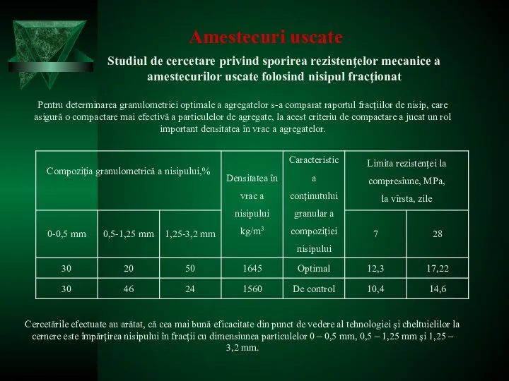 Amestecuri uscate Studiul de cercetare privind sporirea rezistenţelor mecanice a amestecurilor uscate