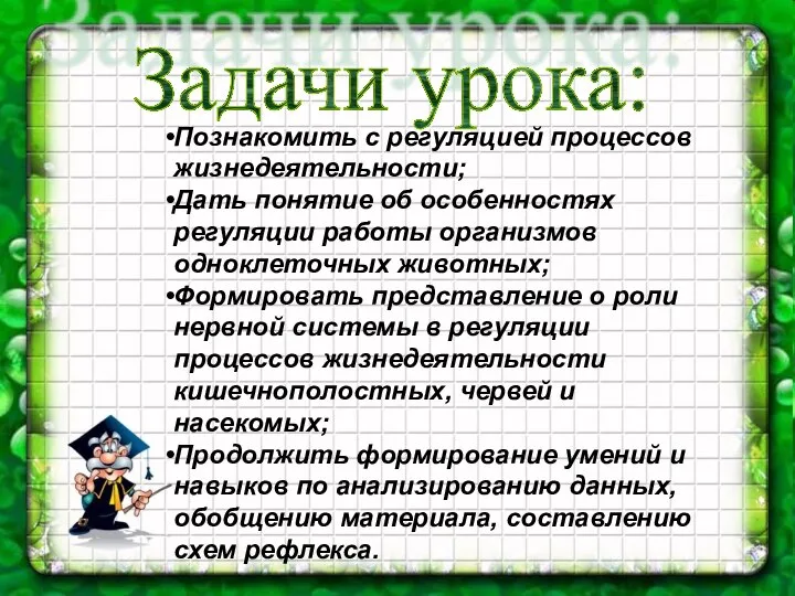 Познакомить с регуляцией процессов жизнедеятельности; Дать понятие об особенностях регуляции работы организмов