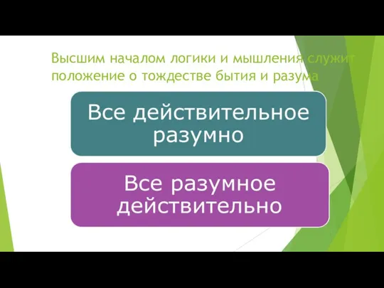 Высшим началом логики и мышления служит положение о тождестве бытия и разума Все действительное разумно