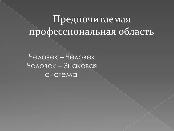 Предпочитаемая профессиональная область Человек – Человек Человек – Знаковая система