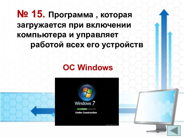 № 15. Программа , которая загружается при включении компьютера и управляет работой