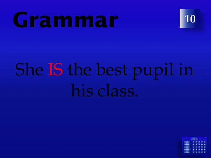 10 Grammar She IS the best pupil in his class.