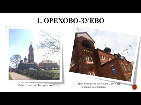 Собор Рождества Богородицы (РПЦ) Храм Рождества Богородицы (РПСЦ) поповцы, беспоповцы 1. ОРЕХОВО-ЗУЕВО