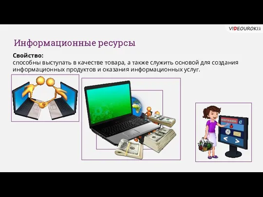 Информационные ресурсы Свойство: способны выступать в качестве товара, а также служить основой