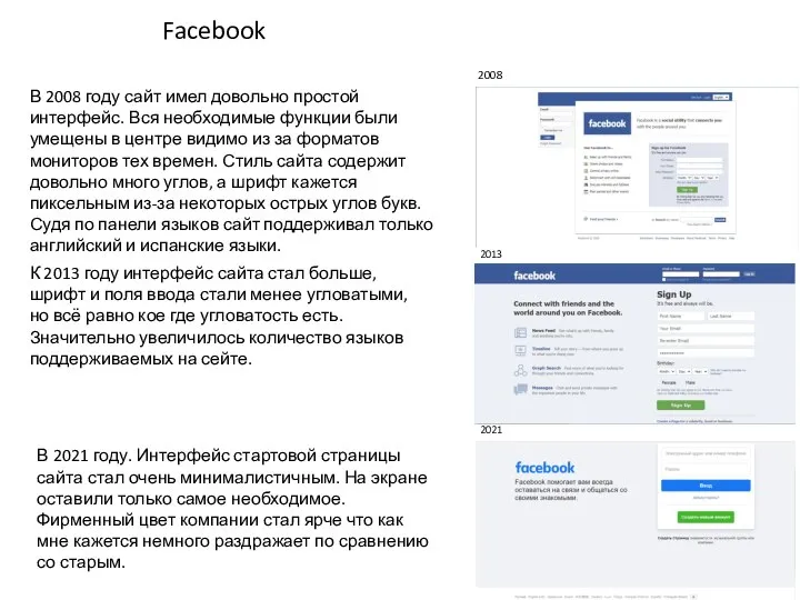 Facebook 2008 2013 2021 В 2008 году сайт имел довольно простой интерфейс.