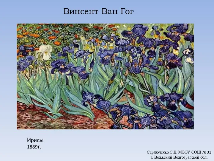 Винсент Ван Гог Ирисы 1889г. Сердюченко С.В. МБОУ СОШ № 32 г. Волжский Волгоградской обл.