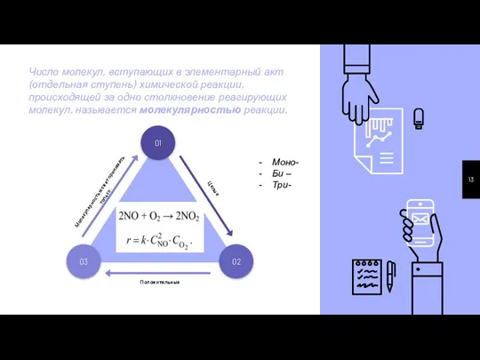 Число молекул, вступающих в элементарный акт (отдельная ступень) химической реакции, происходящей за