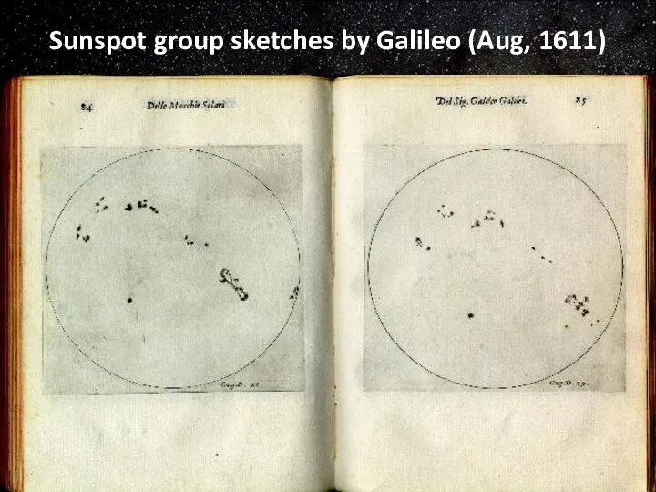 Sunspot group sketches by Galileo (Aug, 1611)