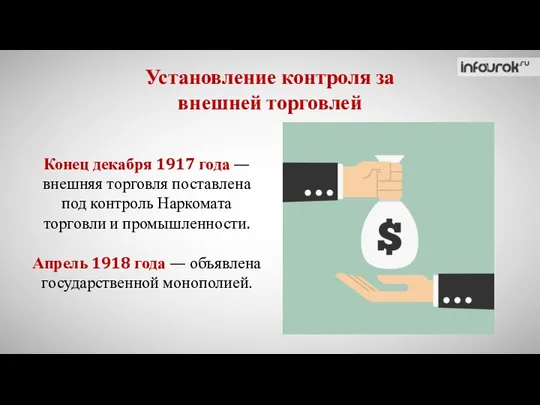 Установление контроля за внешней торговлей Конец декабря 1917 года — внешняя торговля