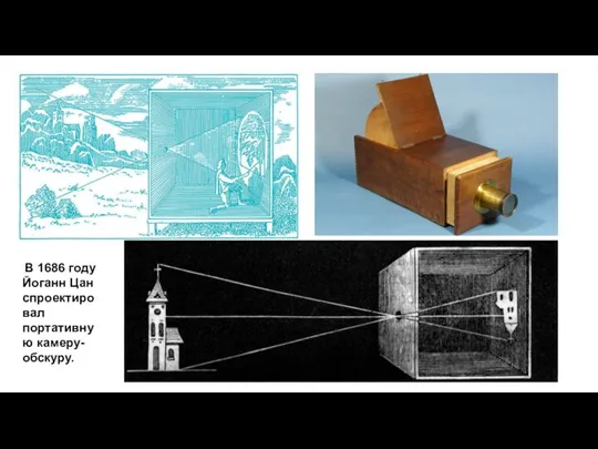 В 1686 году Йоганн Цан спроектировал портативную камеру-обскуру.