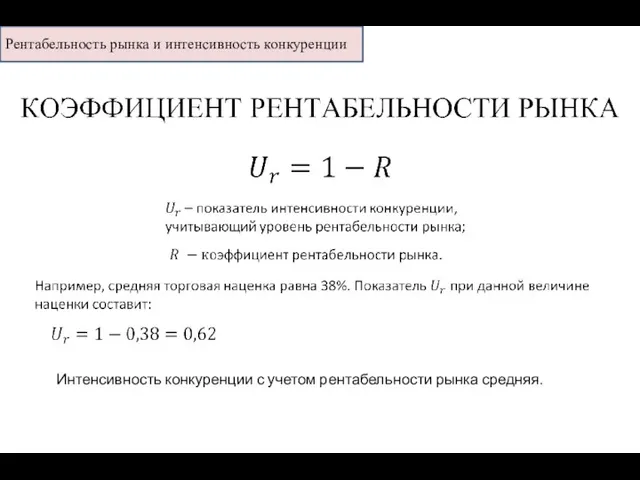 Интенсивность конкуренции с учетом рентабельности рынка средняя.