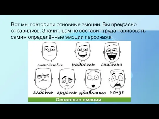 Вот мы повторили основные эмоции. Вы прекрасно справились. Значит, вам не составит