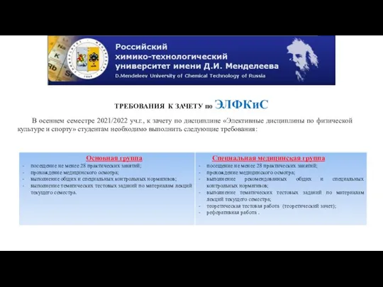 ТРЕБОВАНИЯ К ЗАЧЕТУ по ЭЛФКиС В осеннем семестре 2021/2022 уч.г., к зачету