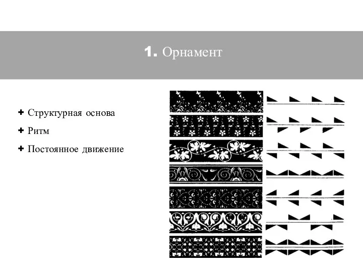 1. Орнамент + Структурная основа + Ритм + Постоянное движение