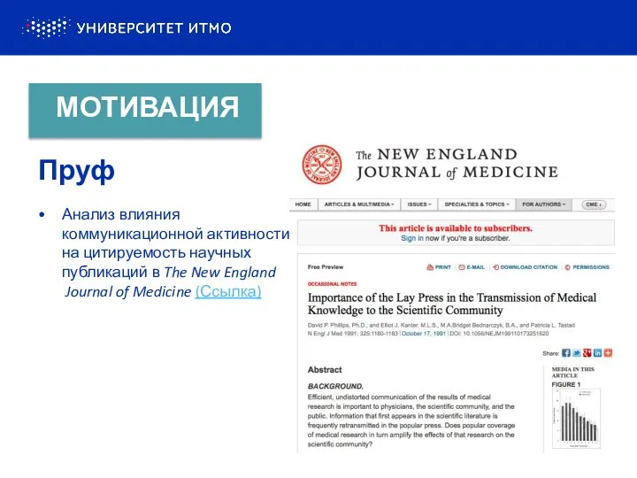 Анализ влияния коммуникационной активности на цитируемость научных публикаций в The New England