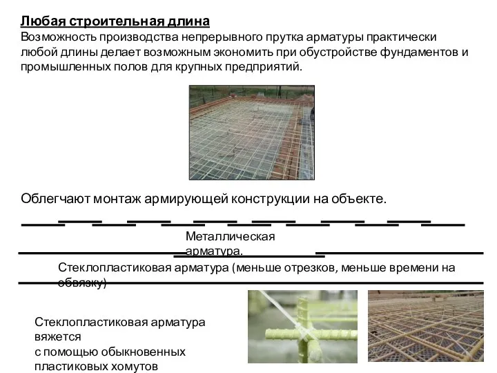 Любая строительная длина Возможность производства непрерывного прутка арматуры практически любой длины делает