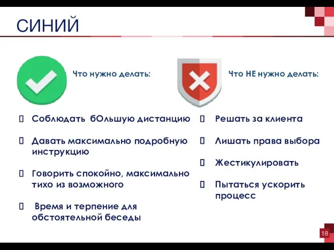 Что нужно делать: Что НЕ нужно делать: СИНИЙ Соблюдать бОльшую дистанцию Давать