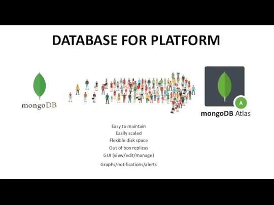 DATABASE FOR PLATFORM mongoDB Atlas Easy to maintain Easily scaled Out of