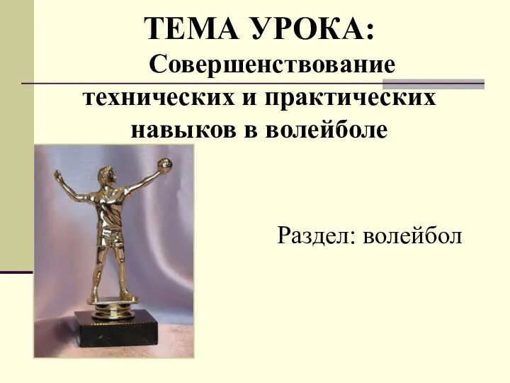 ТЕМА УРОКА: Совершенствование технических и практических навыков в волейболе Раздел: волейбол