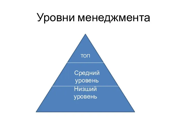 Уровни менеджмента Низший уровень Средний уровень ТОП