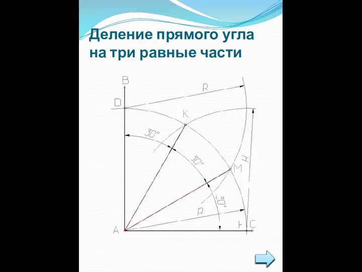 Деление прямого угла на три равные части